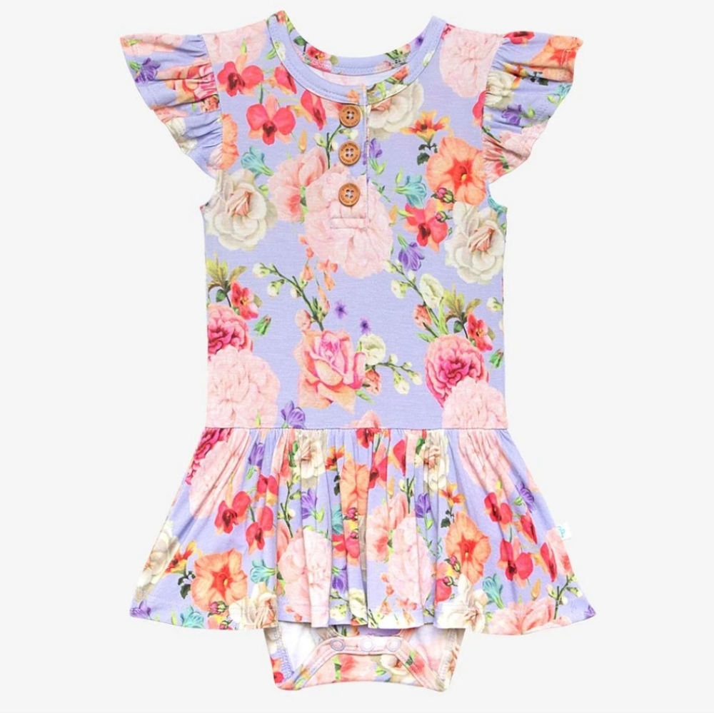 Posh Peanut Lavender Floral Ruffle Sleeve Dress